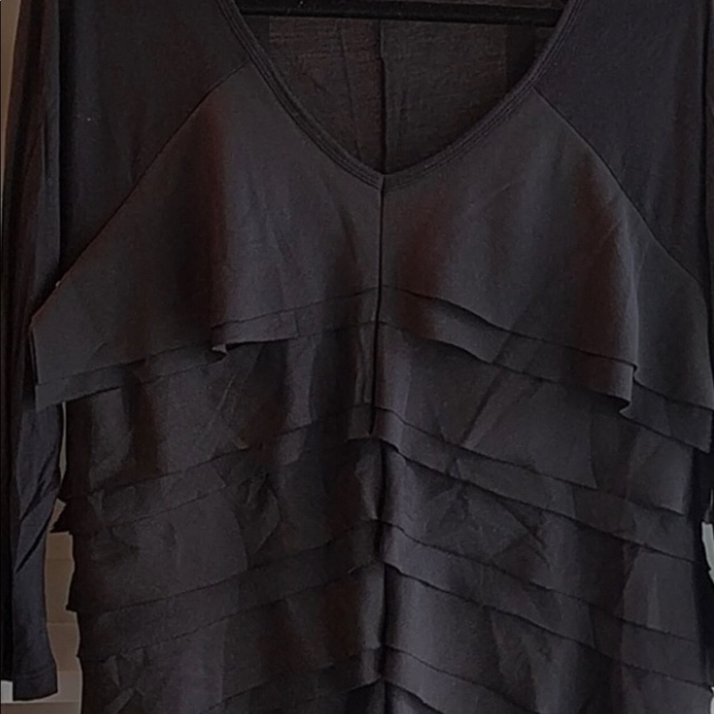 Black ruffle 3/4 sleeve maternity top. Size M